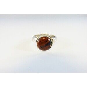 Round Red Obsidian Solitaire in Wide Band Sterling Silver Ring Setting Size 7.25